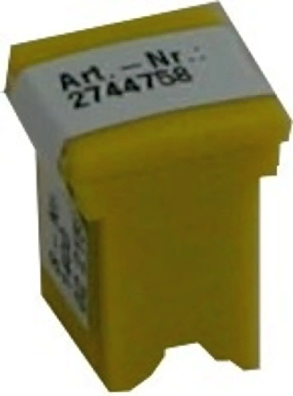 Gelber Parameterstecker mit einer weißen Beschriftung. Dient zur Verbindung mit einer HE-Pumpe, passend für Wolf CGB-35 Heizsysteme.